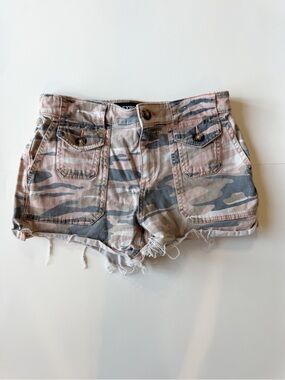 Express Pink & Gray Camo Denim Shorts